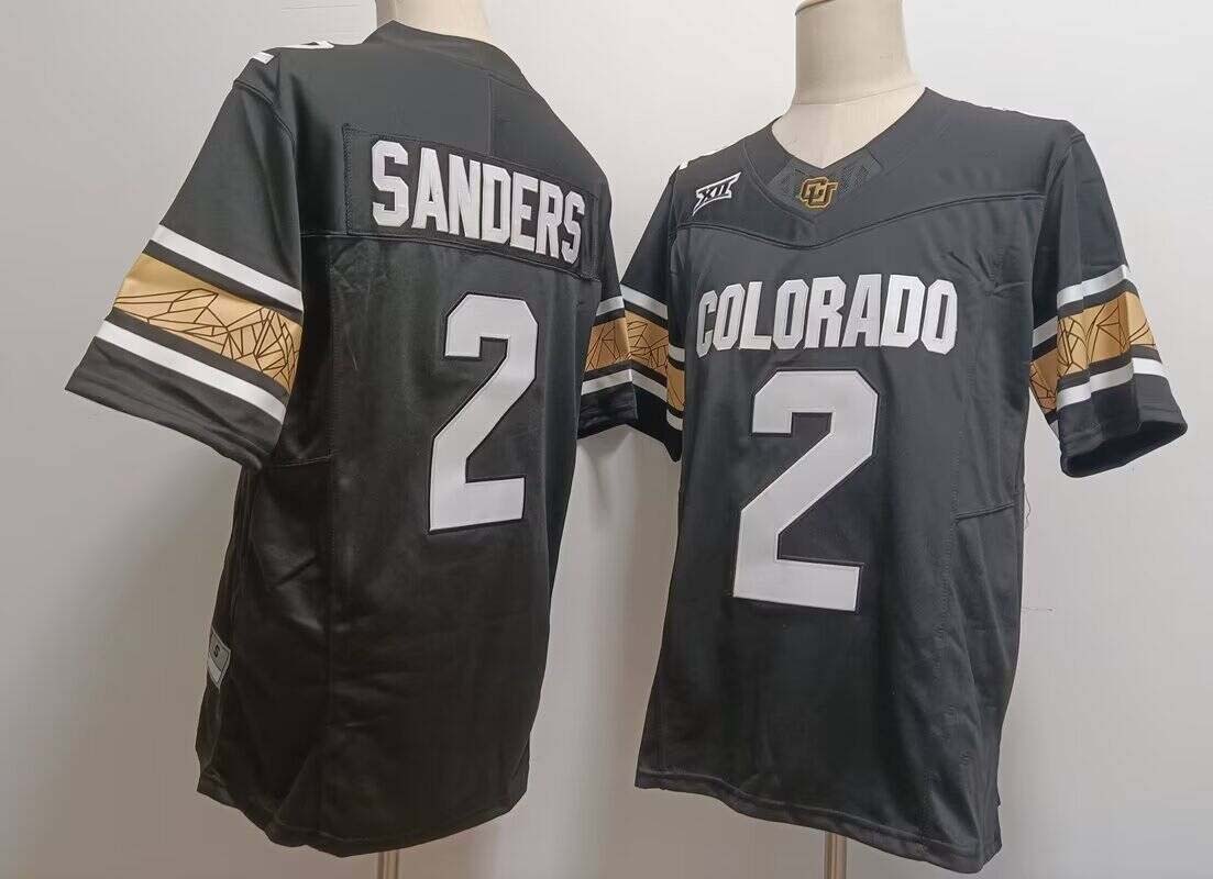 C.Buffaloes #2 Shedeur Sanders Black With XII Patch FUSE Vapor Stitched American College Jerseys - Main View