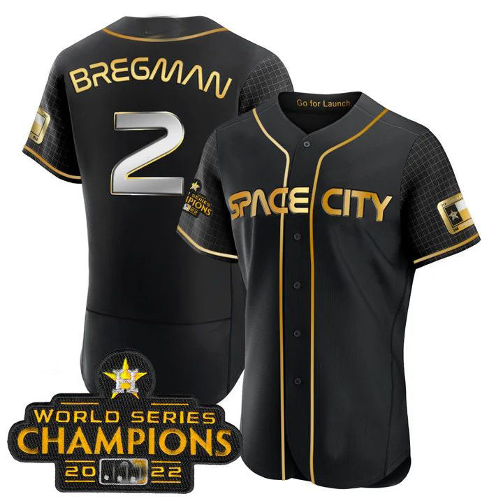 #2 Alex Bregman Houston Astros 2023 SPACE CITY CHAMPIONS FLEX JERSEY ¨C BLACK ALL STITCHED Baseball Jerseys - Main View
