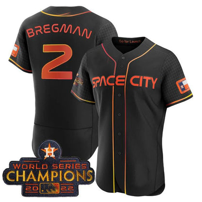 #2 Alex Bregman Houston Astros BLACK 2023 SPACE CITY CHAMPIONS FLEX JERSEY ¨C ALL STITCHED Baseball Jerseys - Main View