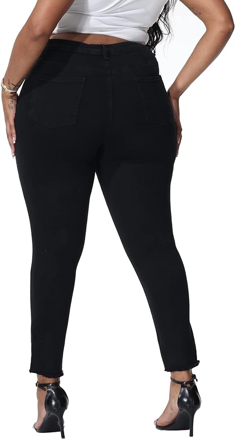 Womens Plus Size Skinny Jeans Stretchy High Waisted Ankle Jean view 2