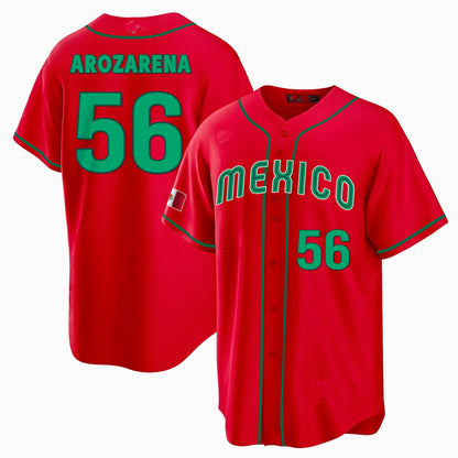 #56 RANDY AROZARENA MEXICO BASEBALL 2023 WORLD BASEBALL CLASSIC REPLICA JERSEY ¨C RED Stitches Baseball Jerseys - Main View