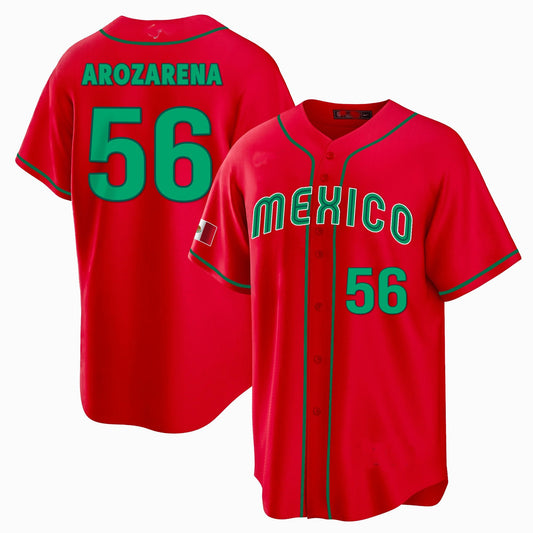#56 RANDY AROZARENA MEXICO BASEBALL 2023 WORLD BASEBALL CLASSIC REPLICA JERSEY ¨C RED Stitches Baseball Jerseys - Main View