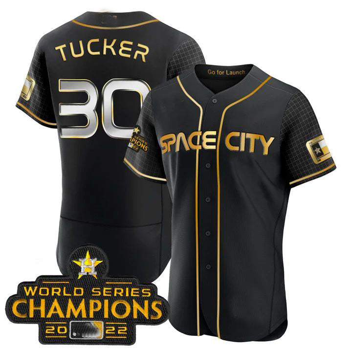 #30 Kyle Tucker Houston Astros black 2023 SPACE CITY CHAMPIONS FLEX JERSEY ¨C ALL STITCHED Baseball Jerseys - Main View