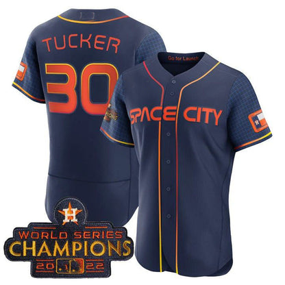 #30 Kyle Tucker Houston Astros blue 2023 SPACE CITY CHAMPIONS FLEX JERSEY ¨C ALL STITCHED Baseball Jerseys - Main View