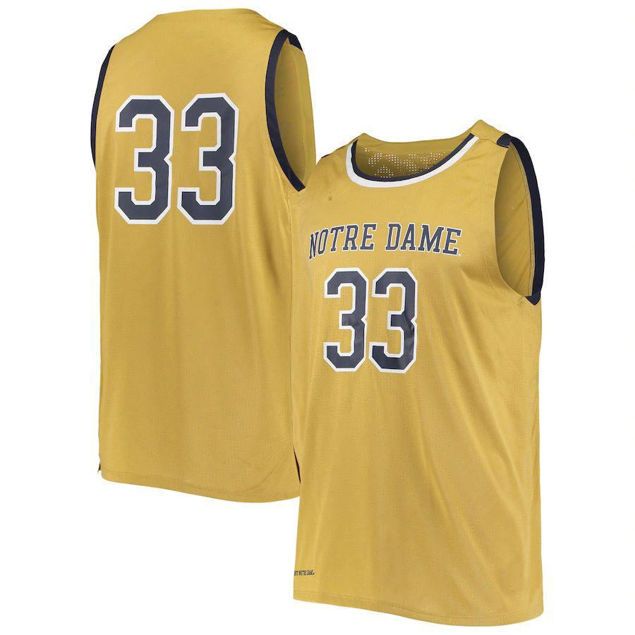 #33 N.Dame Fighting Irish Under Armour College Replica Basketball Jersey  Gold Stitched American College Jerseys - Main View