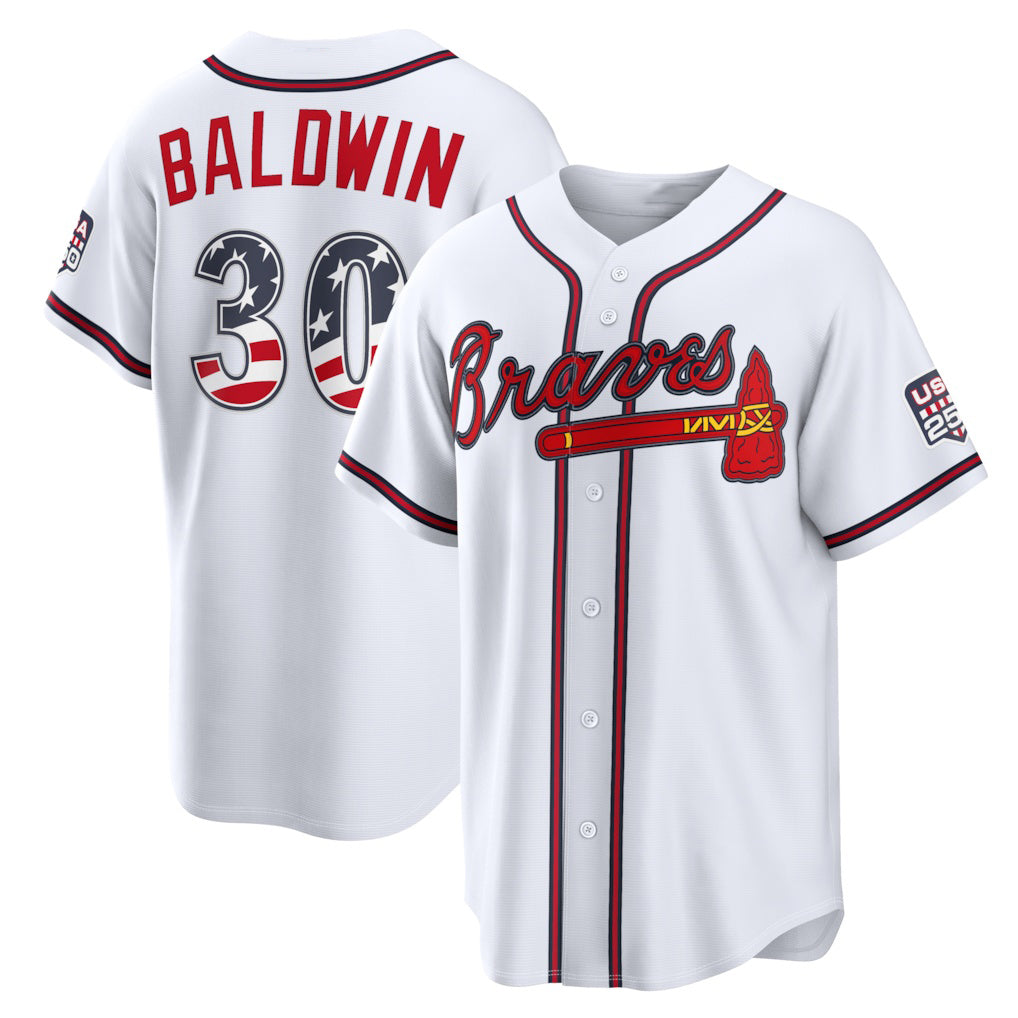 Atlanta Braves #30 Drake Baldwin USA 250 Fourth of July Home Stadium Jersey - White Tailgate Goods - Main View