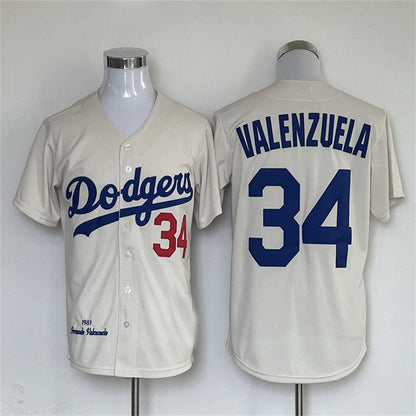 Los Angeles Dodgers #34 Fernando Valenzuela Mitchell & Ness Road 1981 Cooperstown Collection Authentic Jersey Rice white Baseball Jerseys - Main View