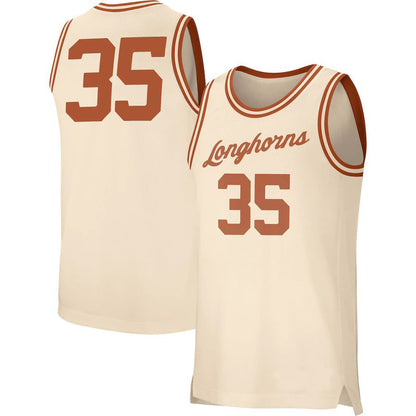 #35 T.Longhorns Retro Replica Basketball Jersey Cream Stitched American College Jerseys - Main View
