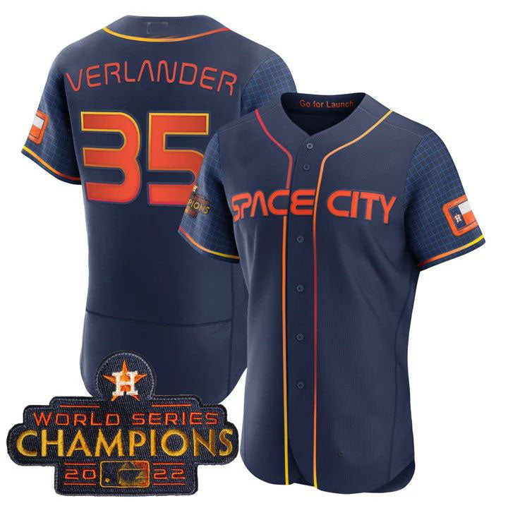 #35 Justin Verlander Houston Astros blue 2023 SPACE CITY CHAMPIONS FLEX JERSEY ¨C ALL STITCHED Baseball Jerseys - Main View