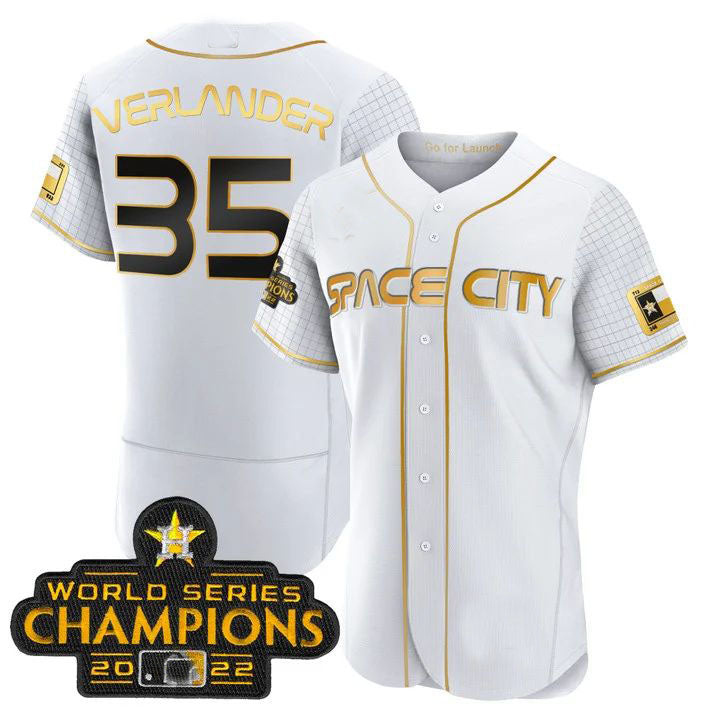 #35 Justin Verlander Houston Astros white 2023 SPACE CITY CHAMPIONS FLEX JERSEY ¨C ALL STITCHED Baseball Jerseys - Main View
