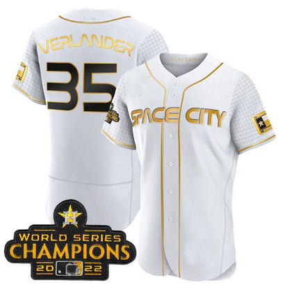 #35 Justin Verlander Houston Astros white 2023 SPACE CITY CHAMPIONS FLEX JERSEY ¨C ALL STITCHED Baseball Jerseys - Main View