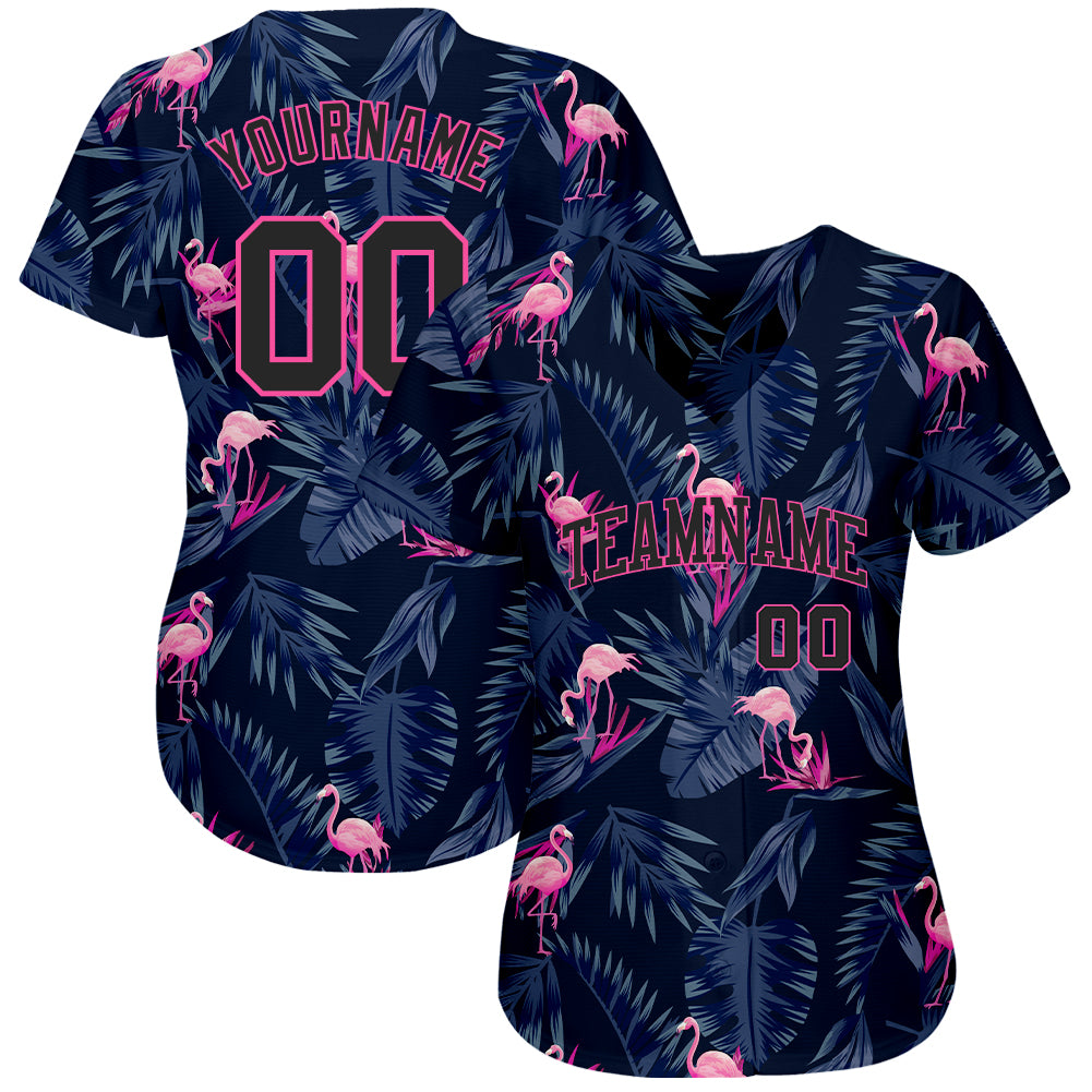 Custom 3D Pattern Design Hawaii Flamingo Authentic Baseball Jersey view 3