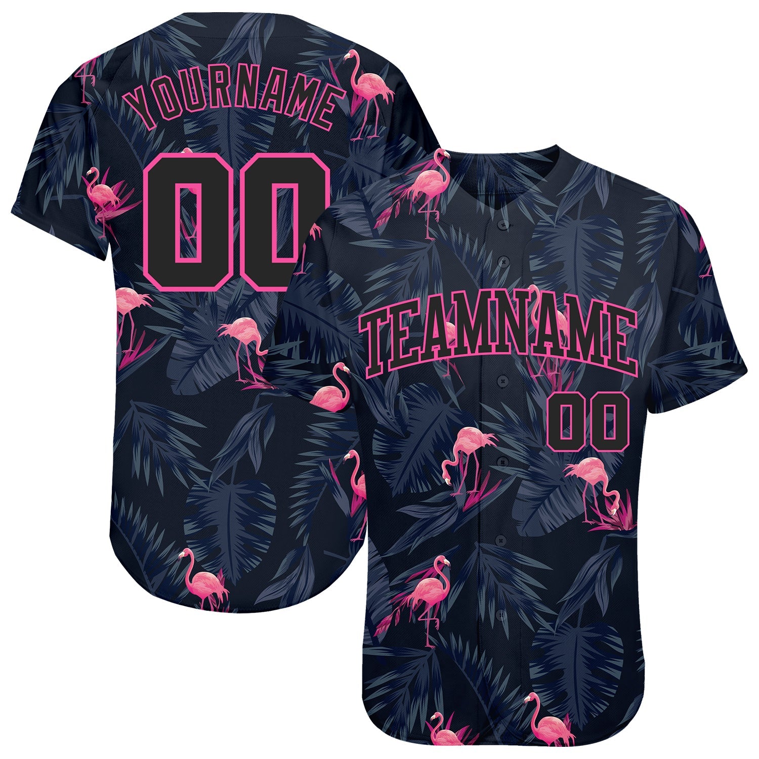 Custom 3D Pattern Design Hawaii Flamingo Authentic Baseball Jersey - Main View