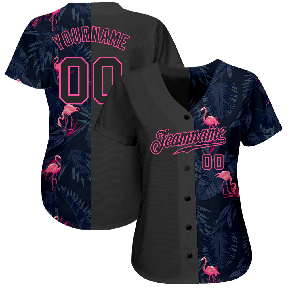 Custom 3D Pattern Design Flamingo Authentic Baseball Jersey view 2