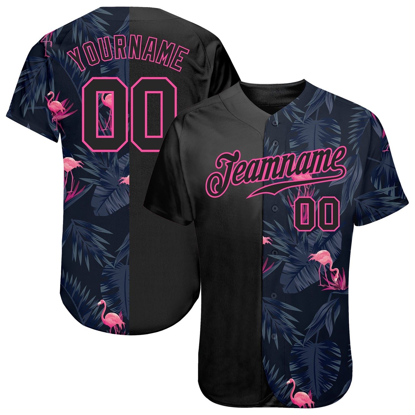Custom 3D Pattern Design Flamingo Authentic Baseball Jersey - Main View