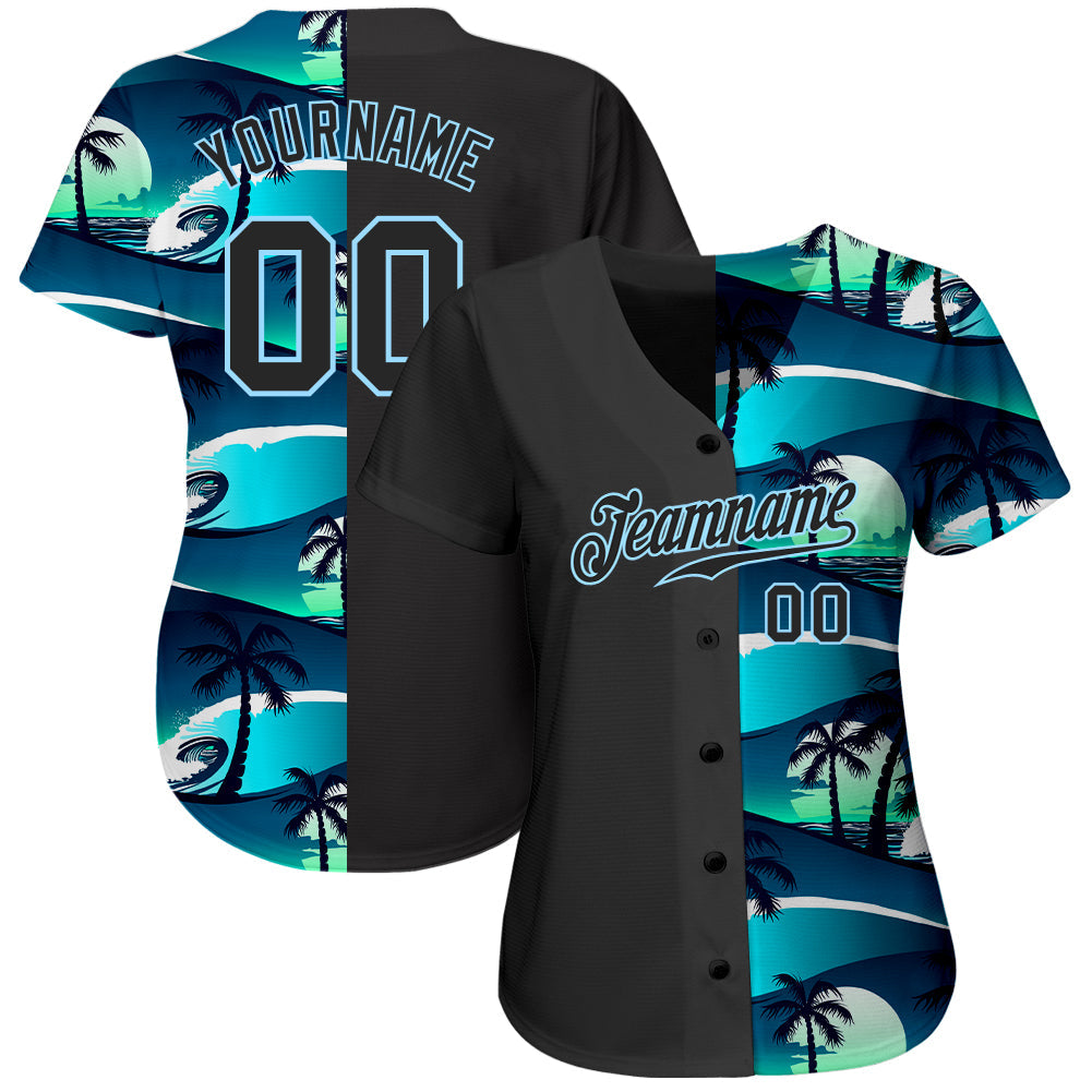 Custom 3D Pattern Design Tropical Hibiscus And Palm Trees Authentic Baseball Jersey view 2