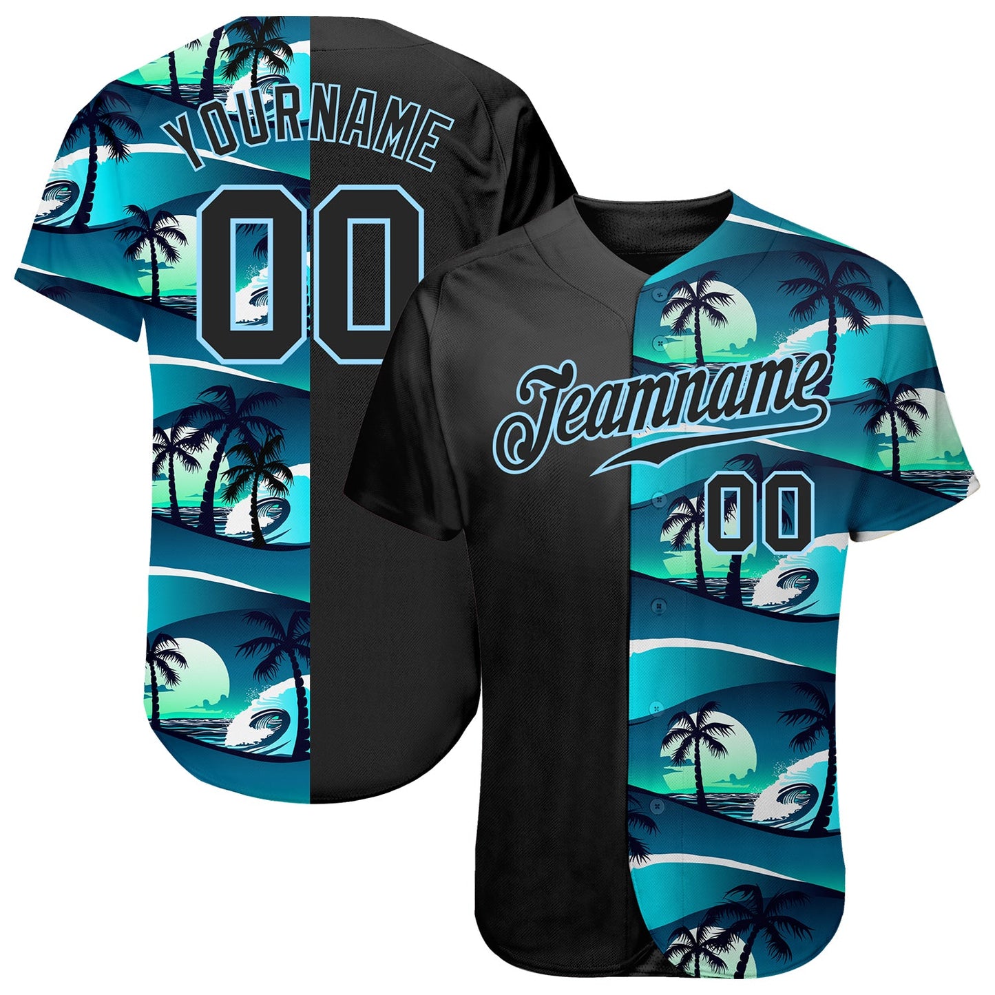 Custom 3D Pattern Design Tropical Hibiscus And Palm Trees Authentic Baseball Jersey - Main View
