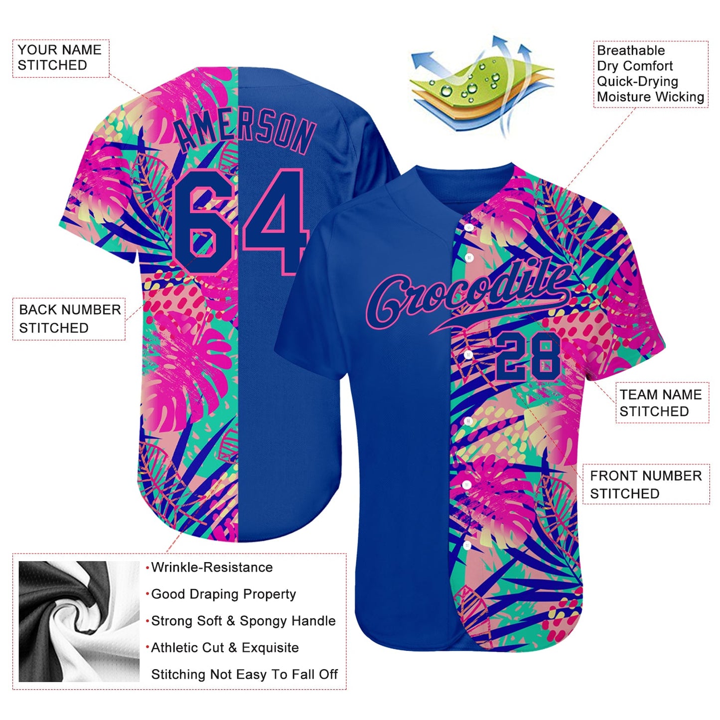 Custom 3D Pattern Design Summer Authentic Baseball Jersey view 3