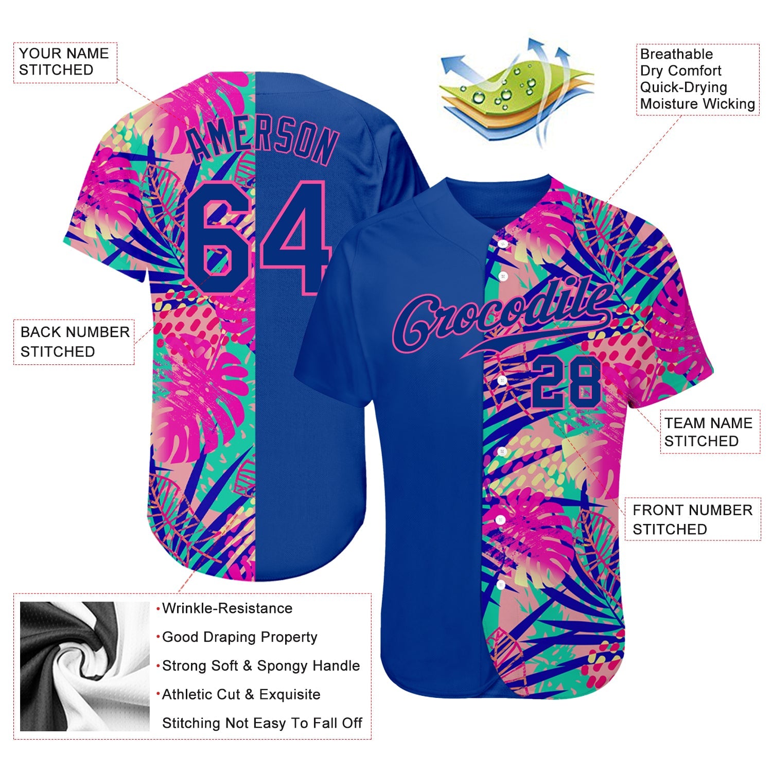 Custom 3D Pattern Design Summer Authentic Baseball Jersey view 3