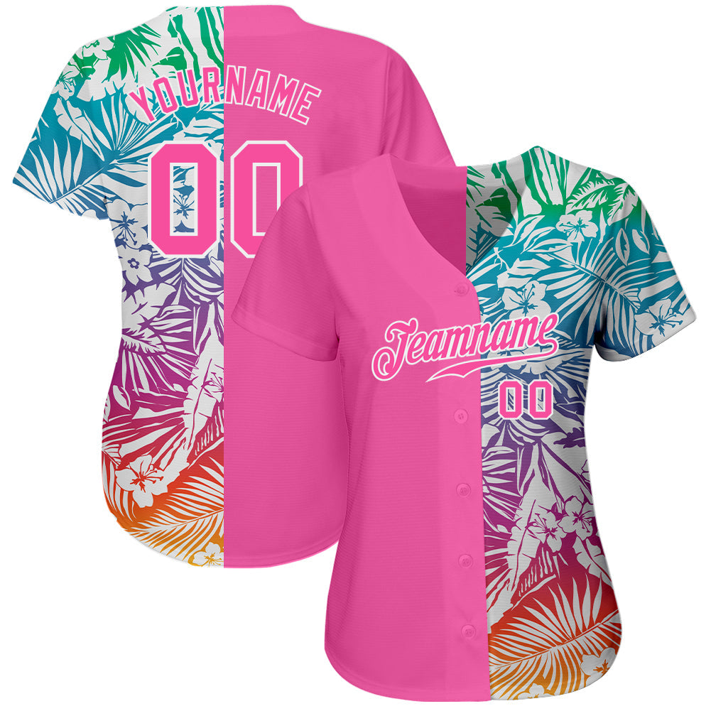 Custom 3D Pattern Design Tropical Palm Leaves Authentic Baseball Jersey view 3