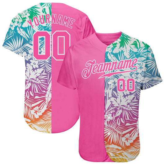 Custom 3D Pattern Design Tropical Palm Leaves Authentic Baseball Jersey - Main View