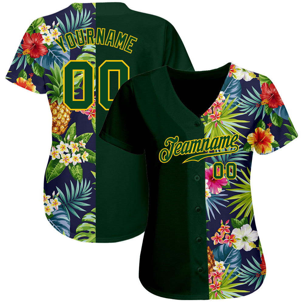 Custom 3D Pattern Design Tropical Pattern With Pineapples Palm Leaves And Flowers Authentic Baseball Jersey view 2
