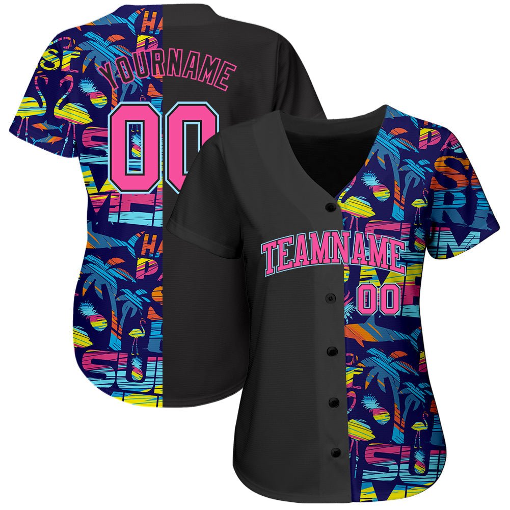 Custom 3D Pattern Design Abstract Geometric Pattern With Palm Trees Sharks Flamingo With The Words:Summer Hawaii Authentic Baseball Jersey view 2
