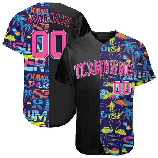 Custom 3D Pattern Design Abstract Geometric Pattern With Palm Trees Sharks Flamingo With The Words:Summer Hawaii Authentic Baseball Jersey - Main View