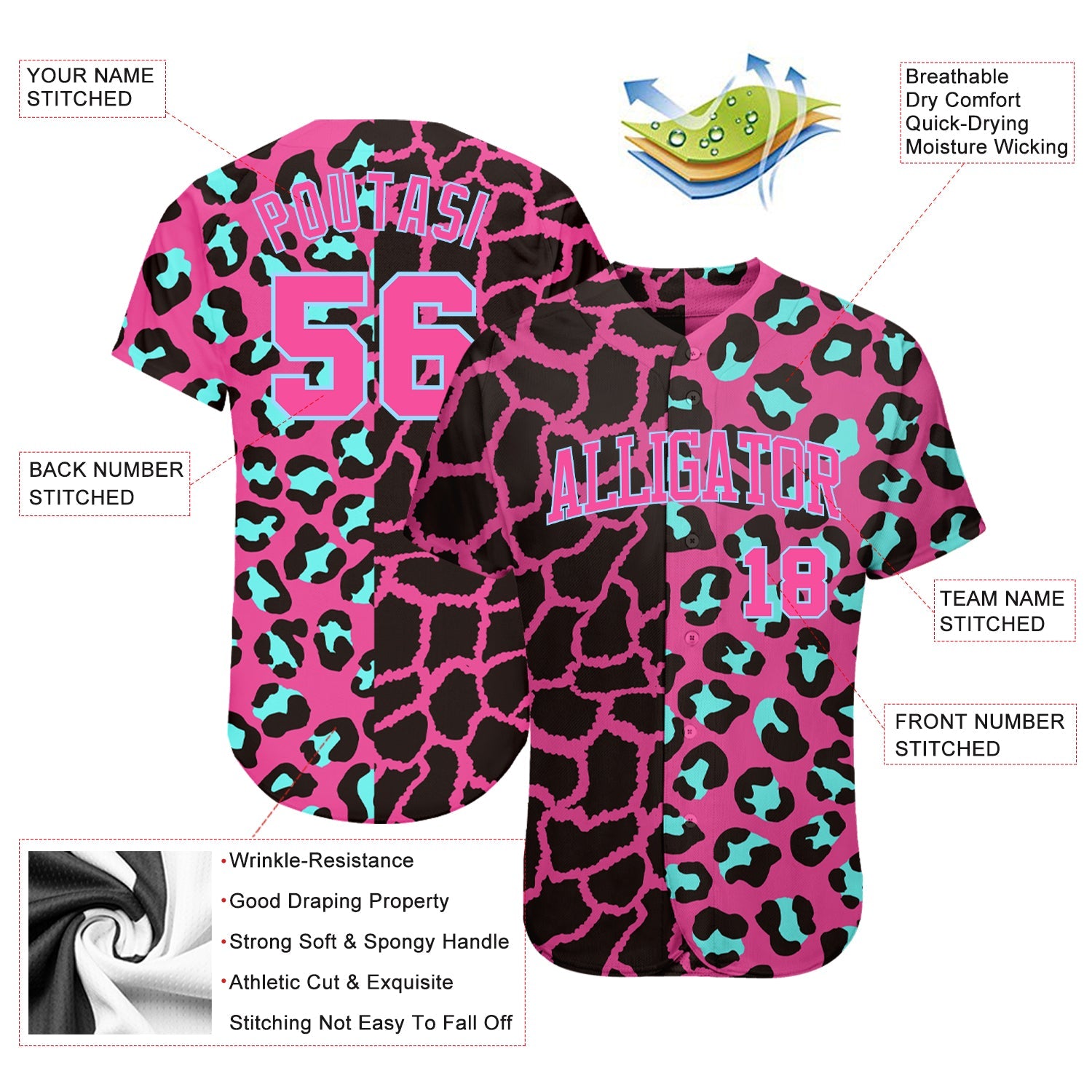 Custom 3D Pattern Design Leopard Authentic Baseball Jersey view 3