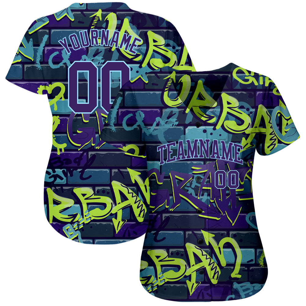Custom 3D Pattern Design Abstract Graffiti Authentic Baseball Jersey view 2
