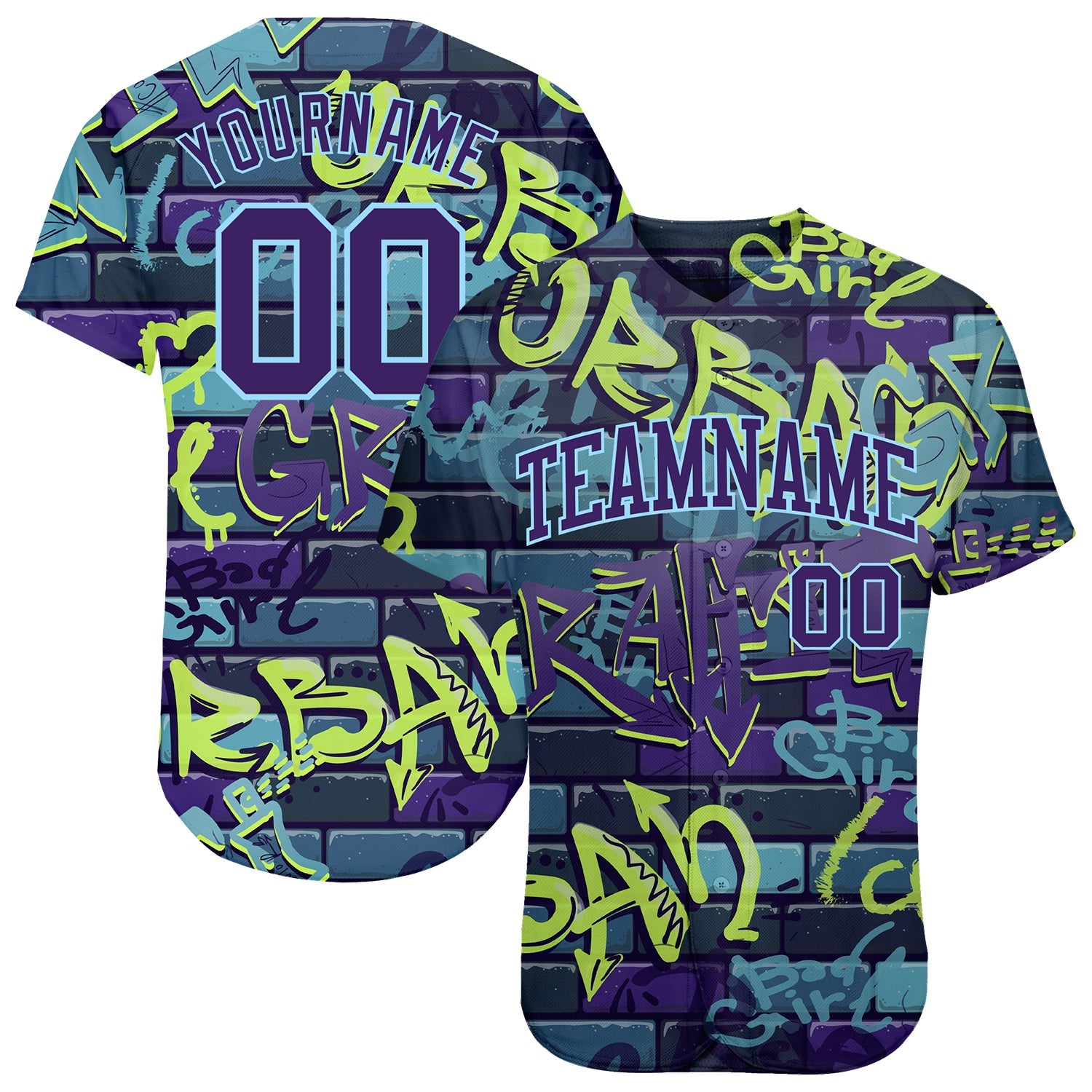 Custom 3D Pattern Design Abstract Graffiti Authentic Baseball Jersey - Main View