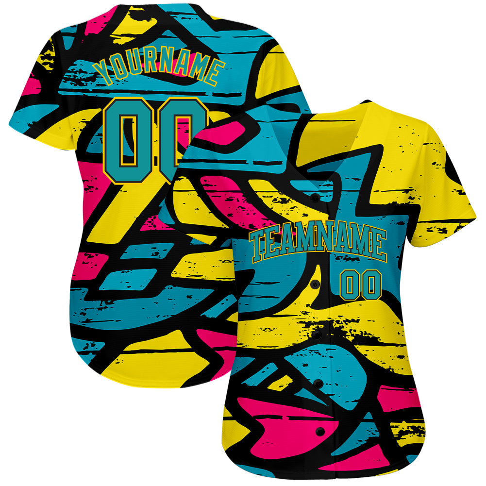 Custom 3D Pattern Design Abstract Graffiti Authentic Baseball Jersey view 2
