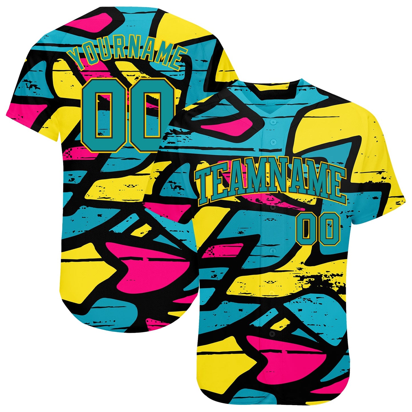 Custom 3D Pattern Design Abstract Graffiti Authentic Baseball Jersey - Main View