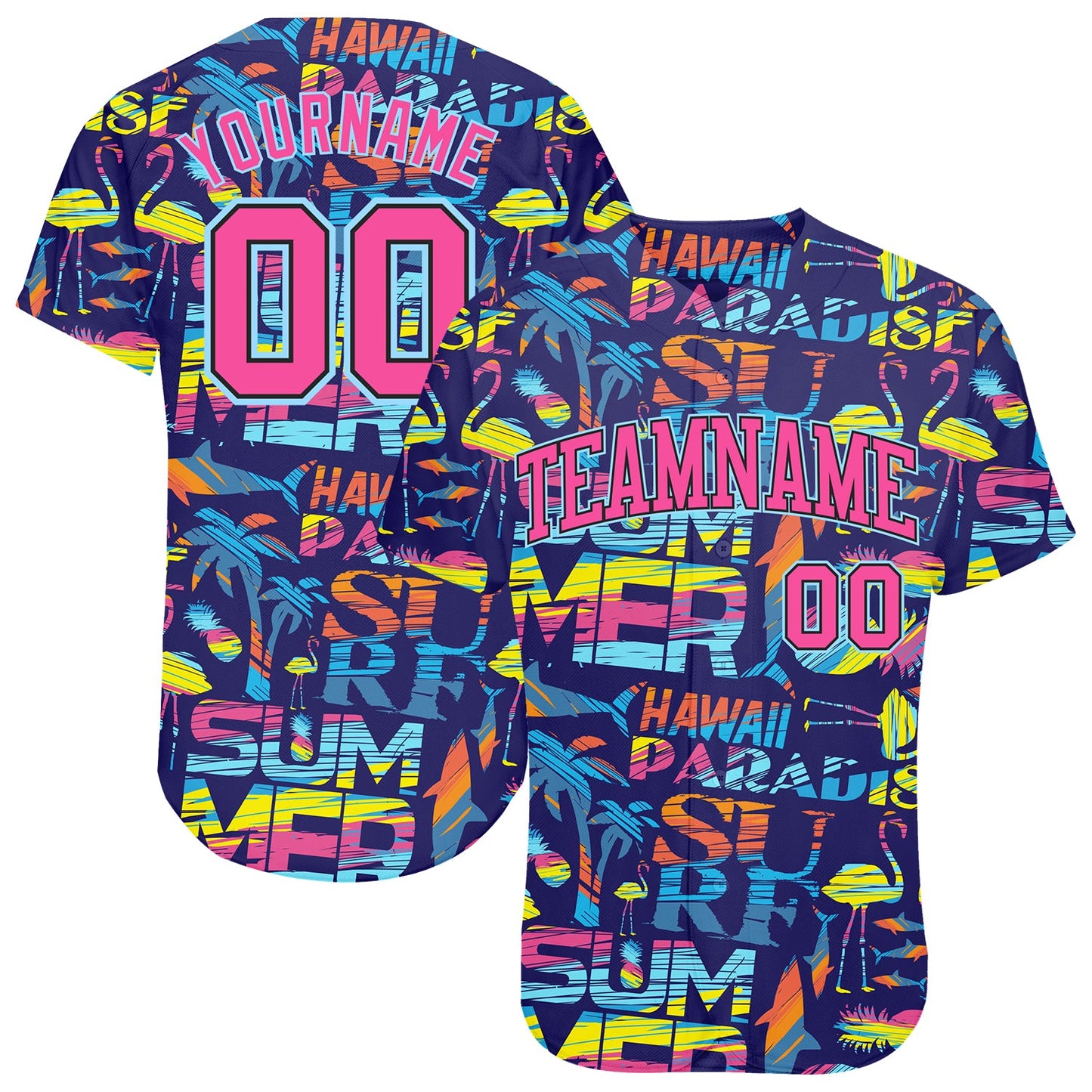 Custom 3D Pattern Design Abstract Geometric Pattern With Palm Trees Sharks Flamingo With The Words:Summer Hawaii Authentic Baseball Jersey - Main View