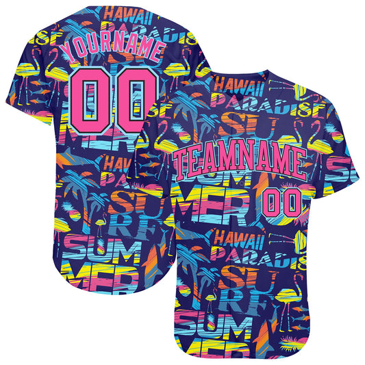 Custom 3D Pattern Design Abstract Geometric Pattern With Palm Trees Sharks Flamingo With The Words:Summer Hawaii Authentic Baseball Jersey - Main View
