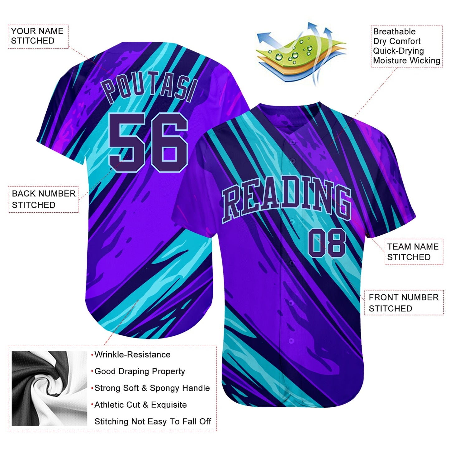 Custom 3D Pattern Design Abstract Pattern For Sport Team Authentic Baseball Jersey view 3