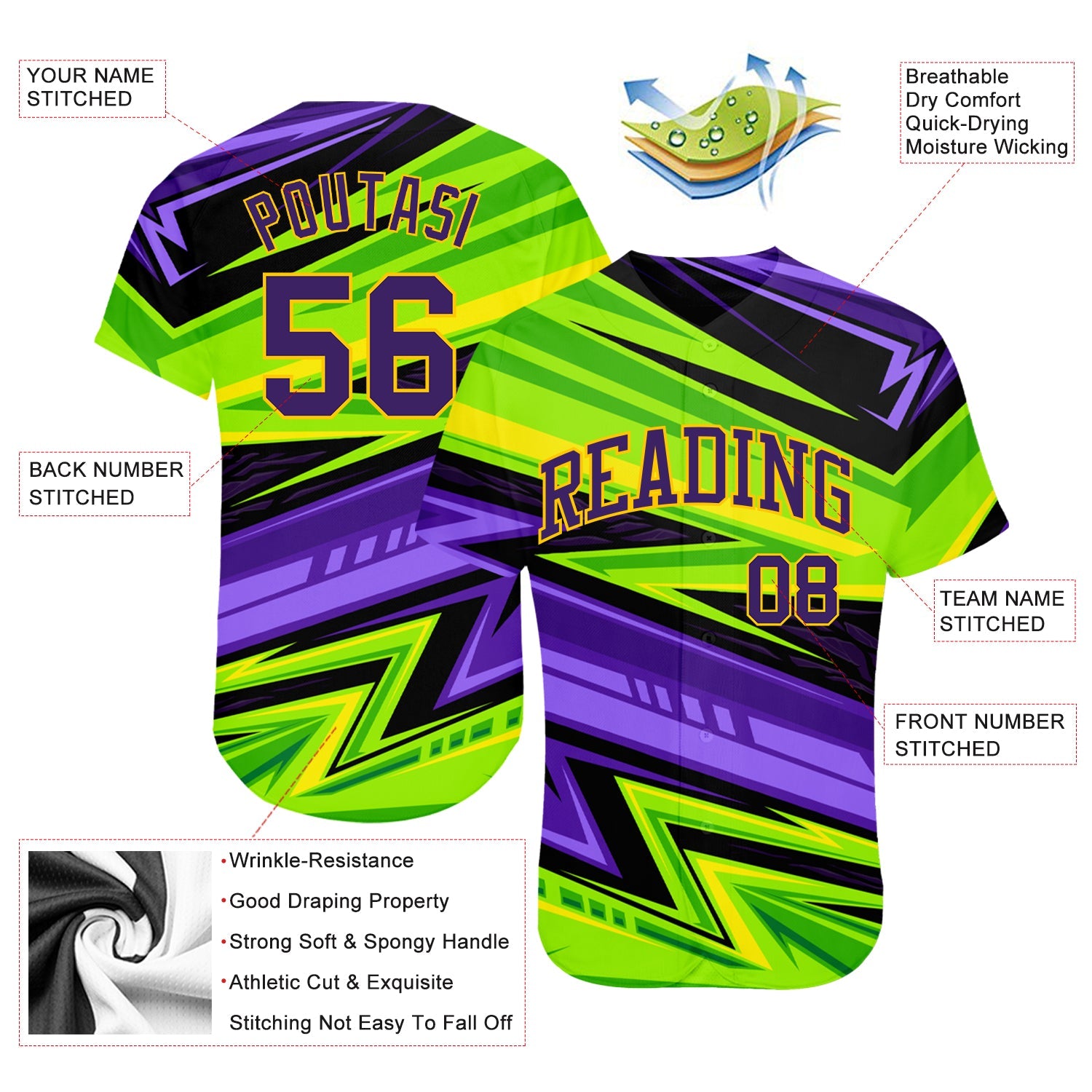 Custom 3D Pattern Design Abstract Pattern For Sport Team Authentic Baseball Jersey view 3