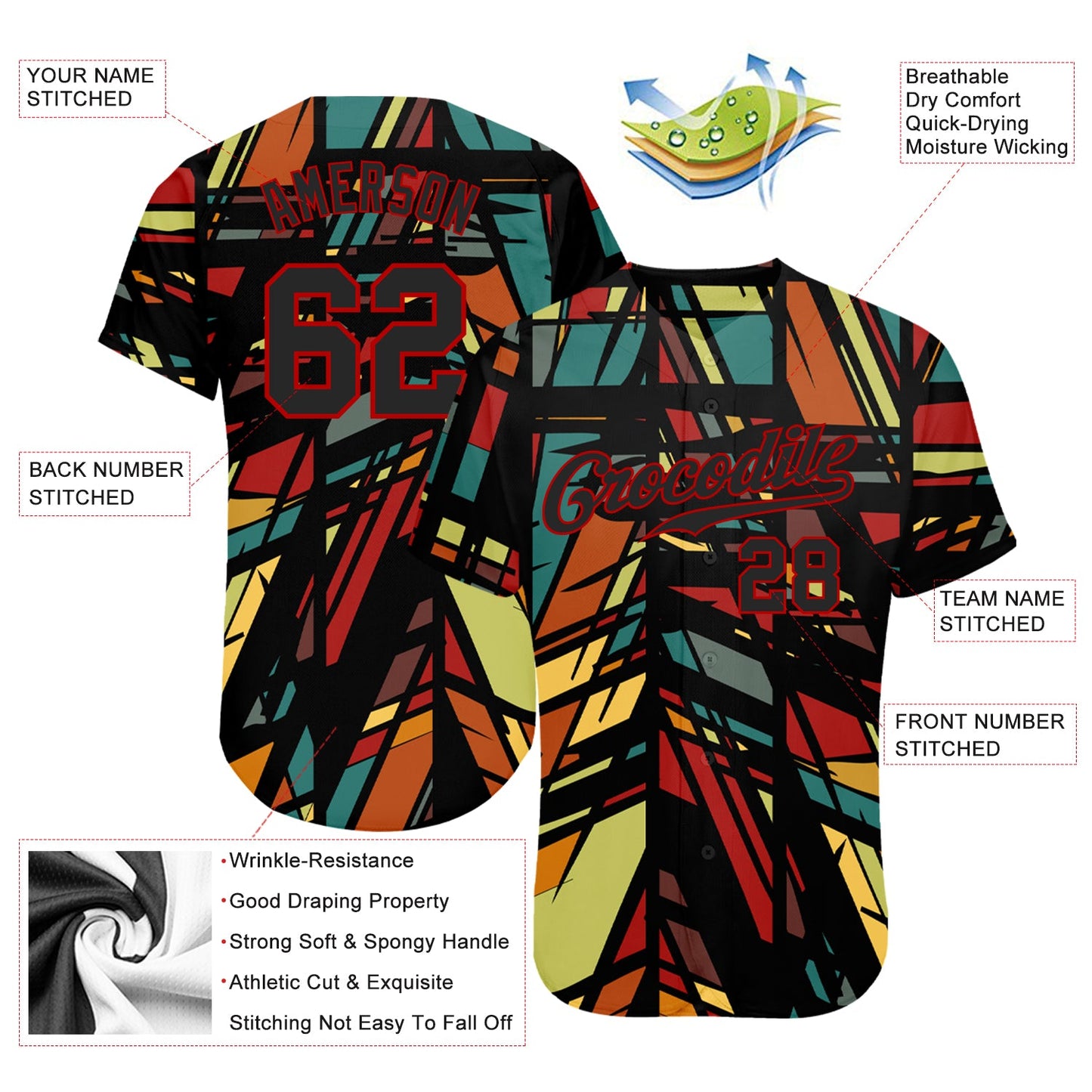 Custom 3D Pattern Design Lines Authentic Baseball Jersey view 3