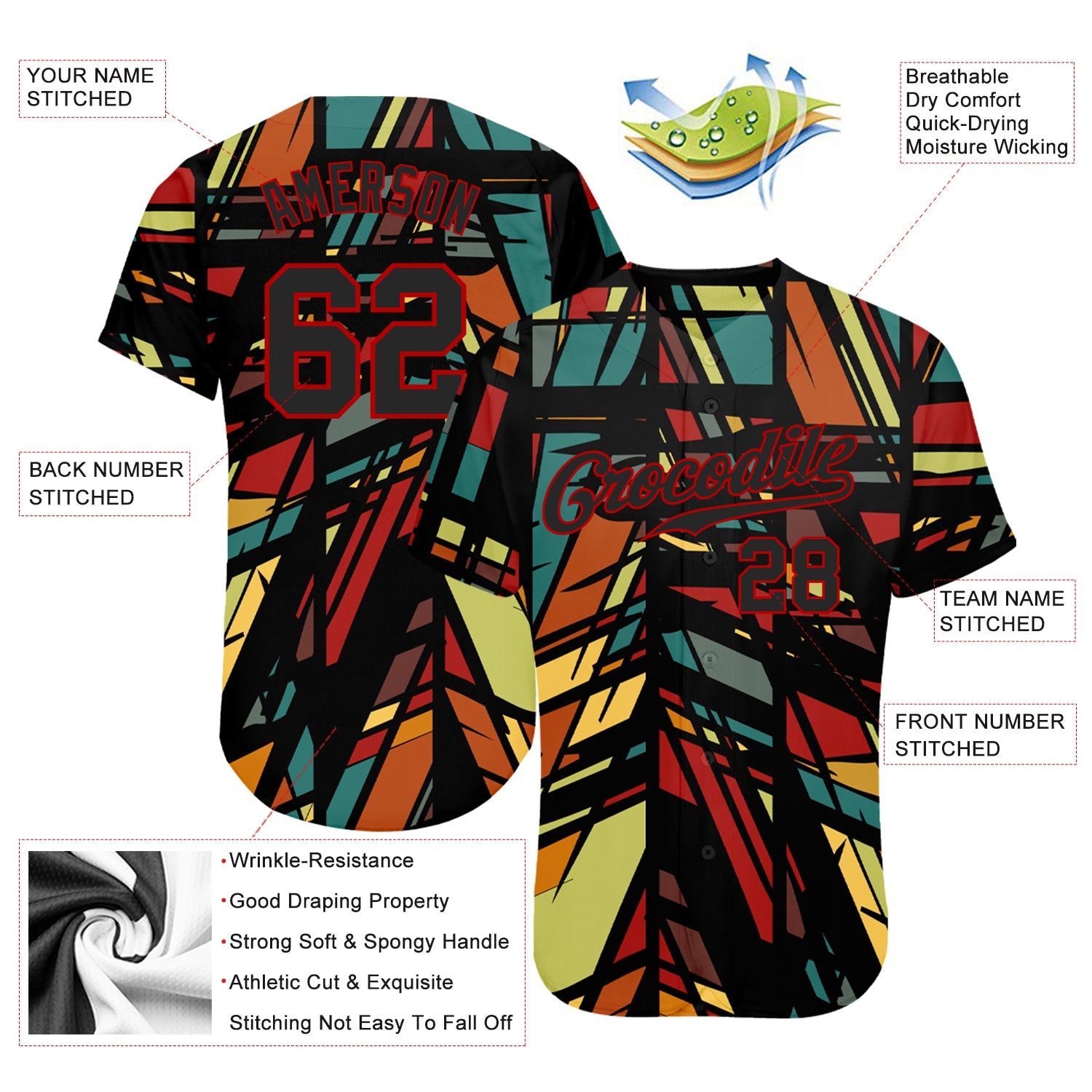 Custom 3D Pattern Design Lines Authentic Baseball Jersey view 3