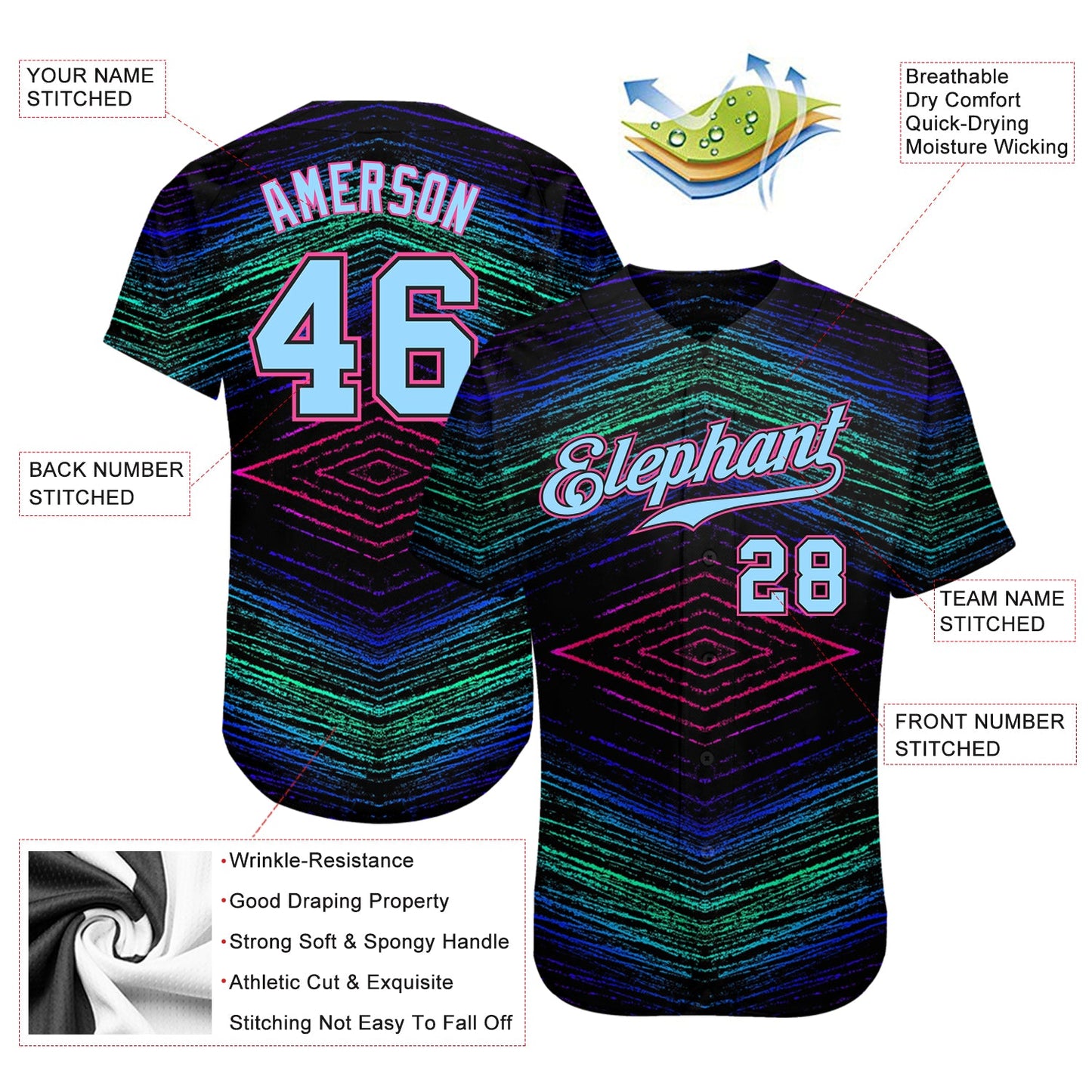 Custom 3D Pattern Design Lines Authentic Baseball Jersey view 3