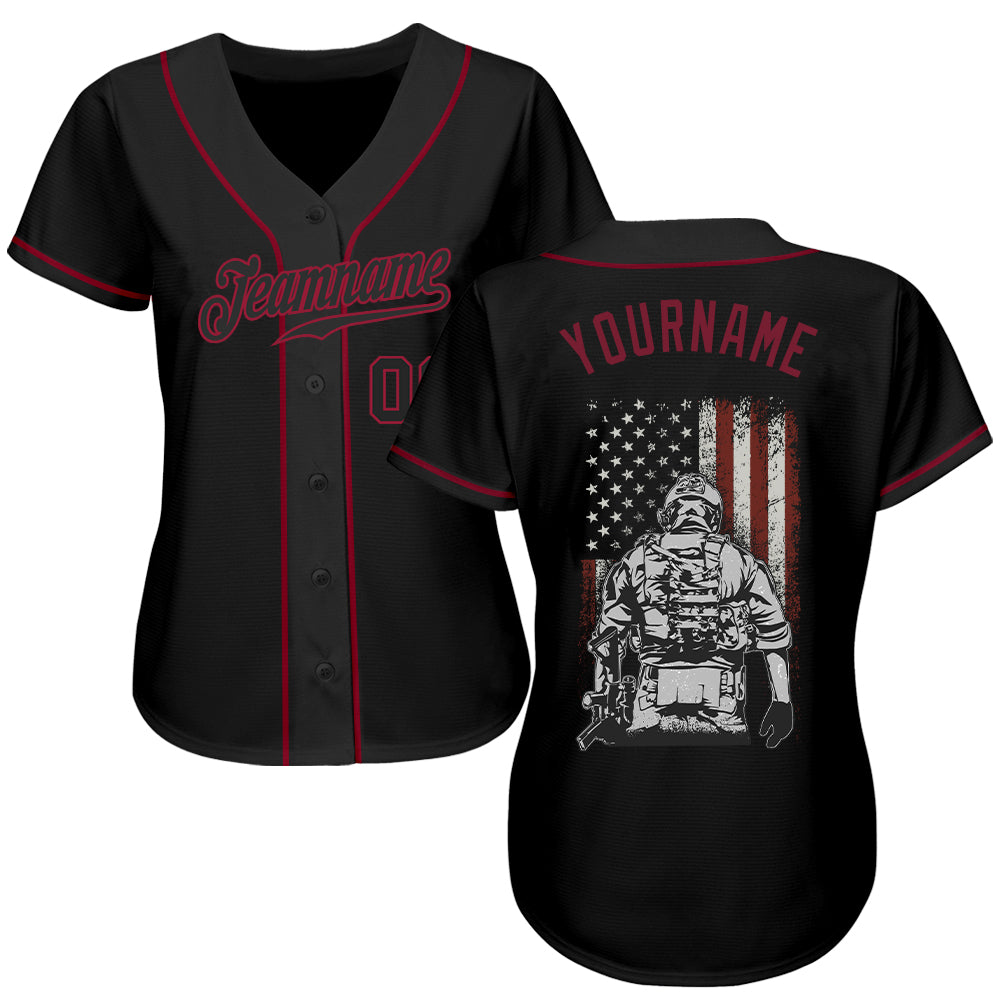 Custom 3D Pattern Design American Soldier Battlefield Authentic Baseball Jersey view 2