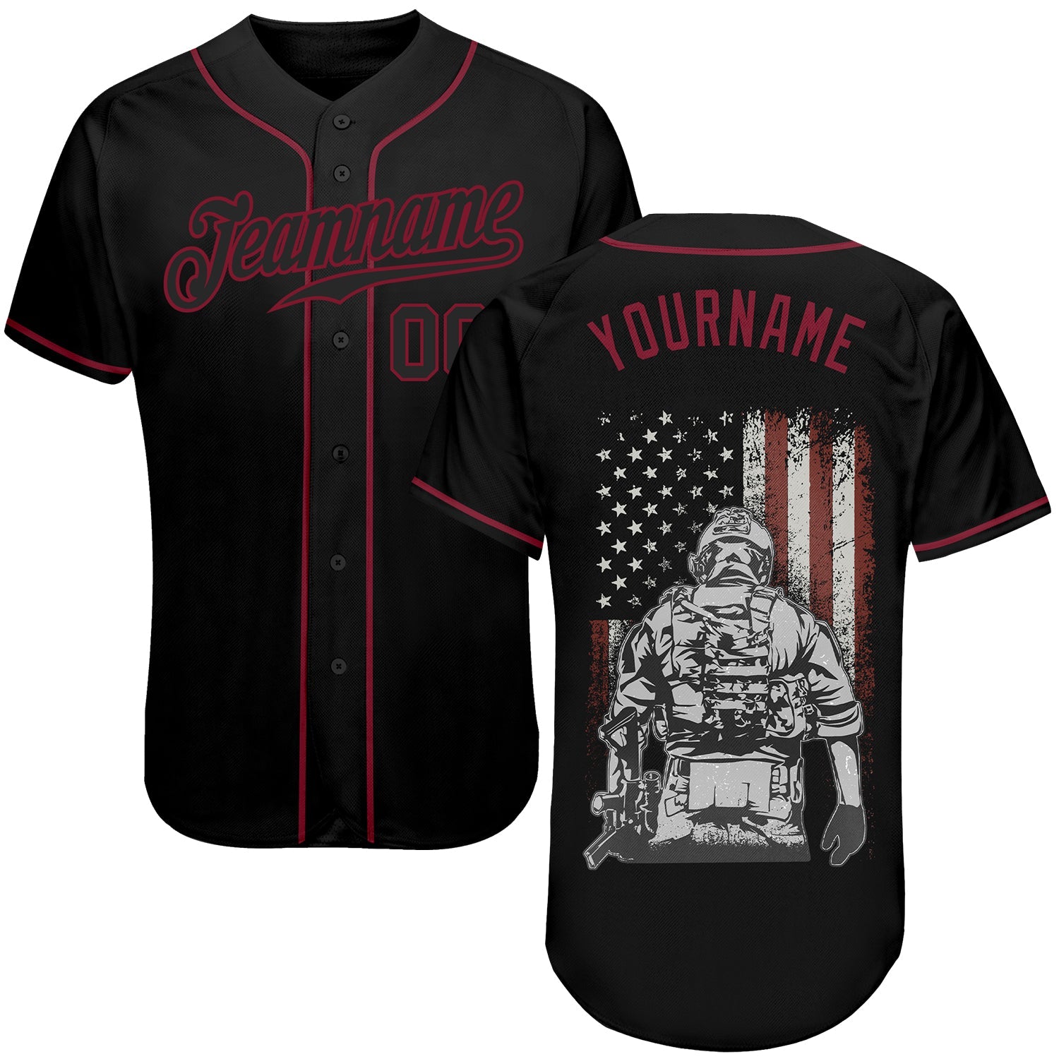 Custom 3D Pattern Design American Soldier Battlefield Authentic Baseball Jersey - Main View
