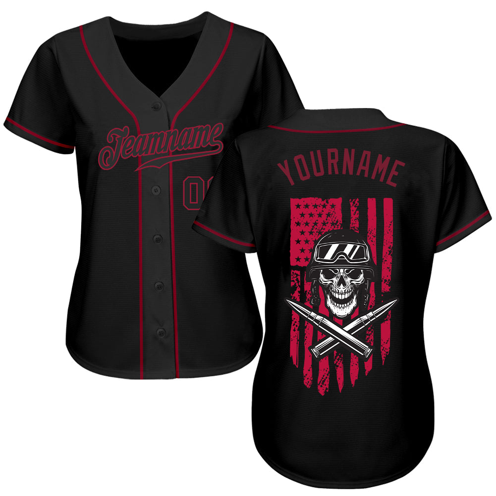 Custom 3D Pattern Design Soldier Skull On American Flag Authentic Baseball Jersey view 2