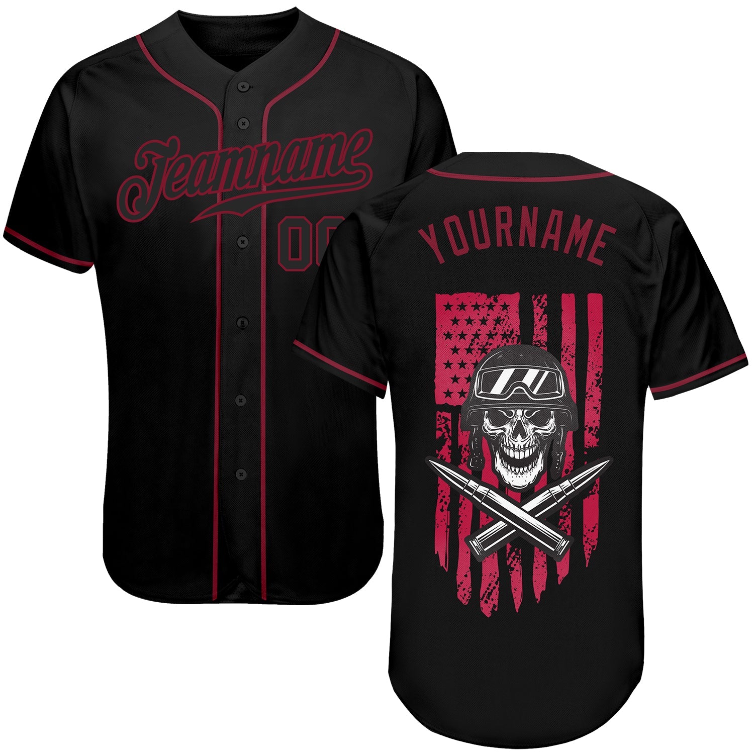 Custom 3D Pattern Design Soldier Skull On American Flag Authentic Baseball Jersey - Main View