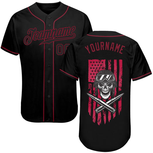 Custom 3D Pattern Design Soldier Skull On American Flag Authentic Baseball Jersey - Main View