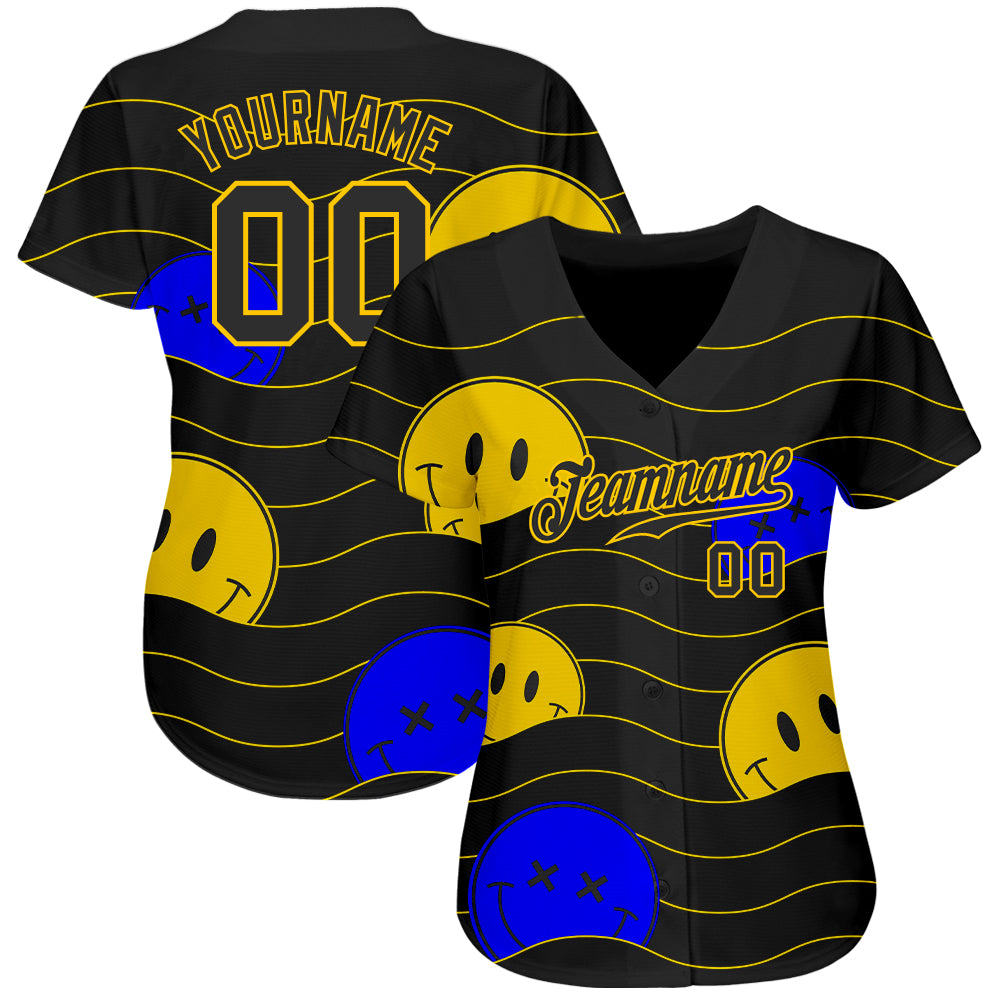 Custom 3D Pattern Design Smile Emoji Authentic Baseball Jersey view 2