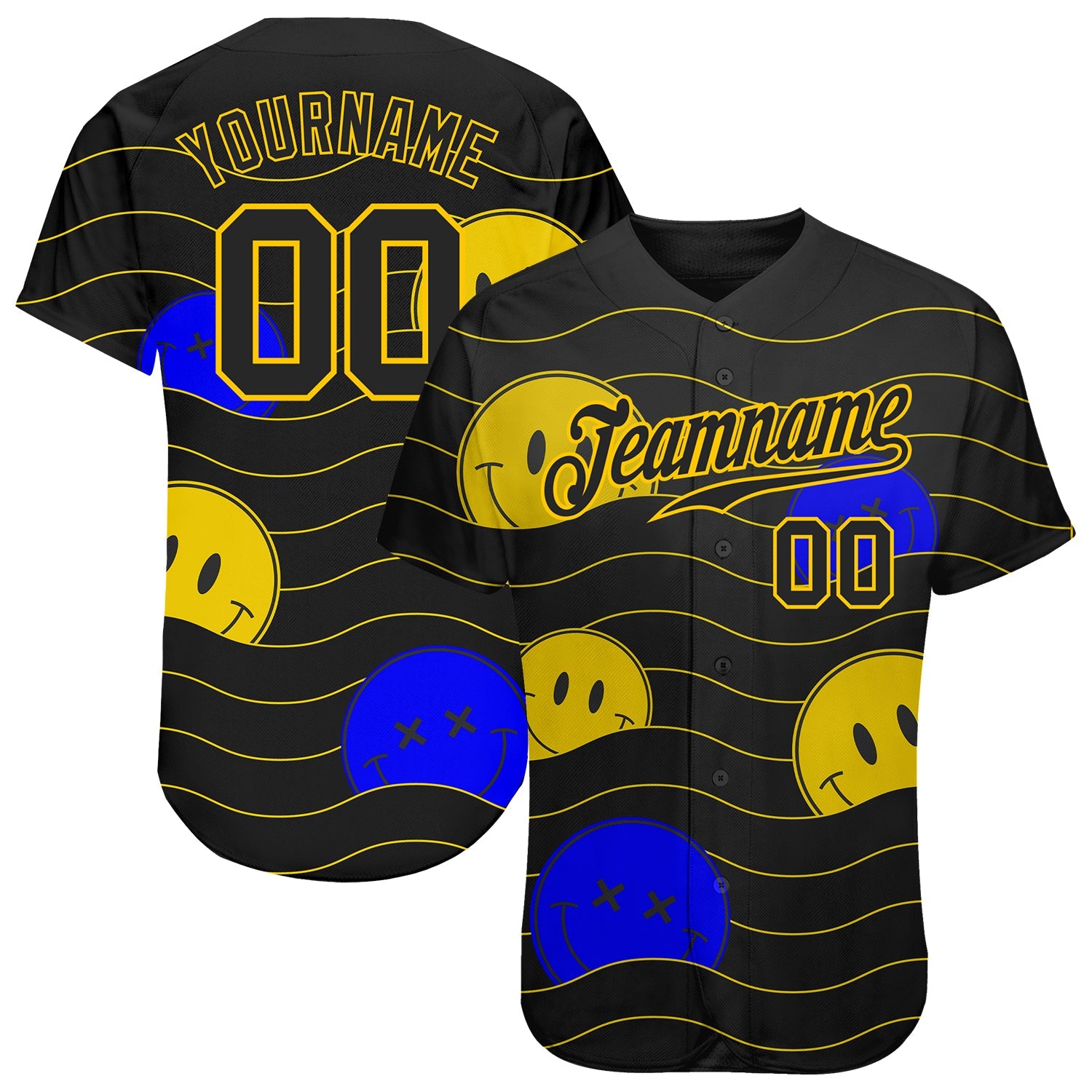 Custom 3D Pattern Design Smile Emoji Authentic Baseball Jersey - Main View