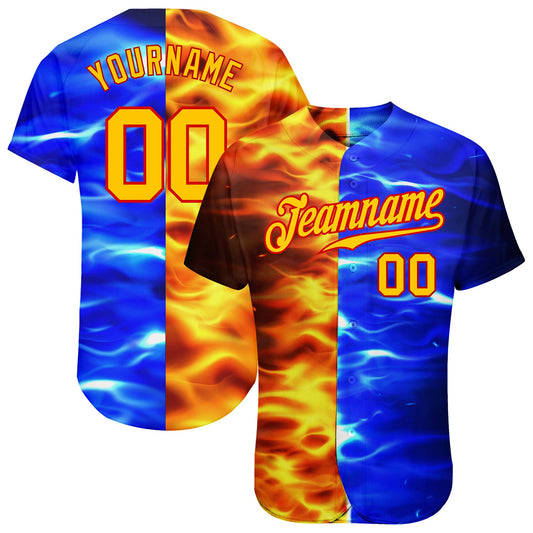 Custom 3D Pattern Design Flame Burning Red Hot Sparks BBQ Season Authentic Baseball Jersey - Main View