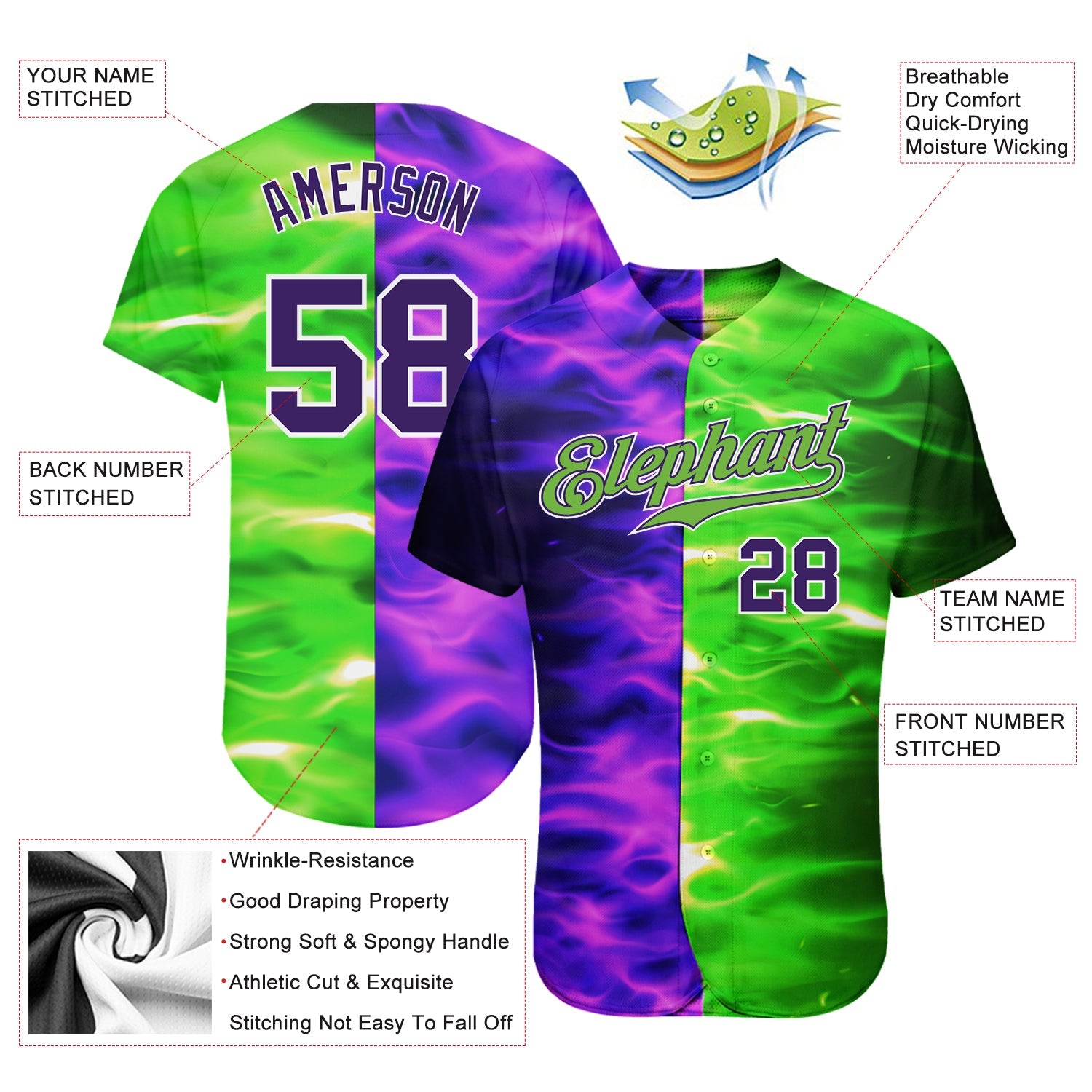 Custom 3D Pattern Design Flame Burning Red Hot Sparks BBQ Season Authentic Baseball Jersey view 4