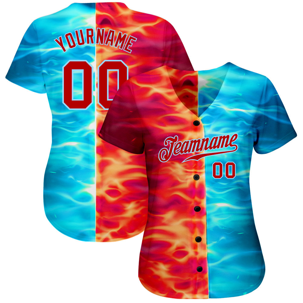 Custom 3D Pattern Design Flame Burning Red Hot Sparks BBQ Season Authentic Baseball Jersey view 2